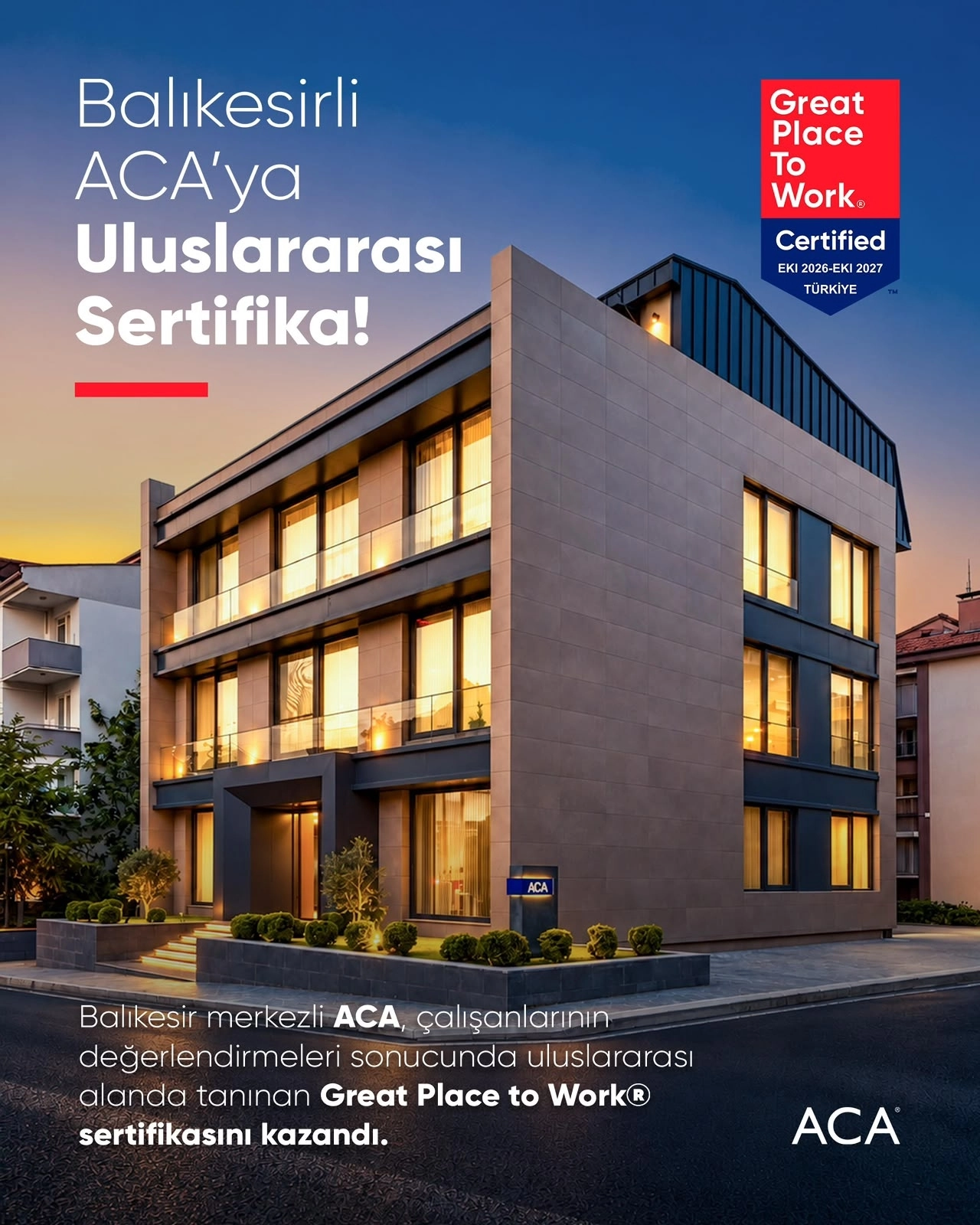 BALIKESİR’Lİ ACA’YA  ULUSLARARASI SERTİFİKA