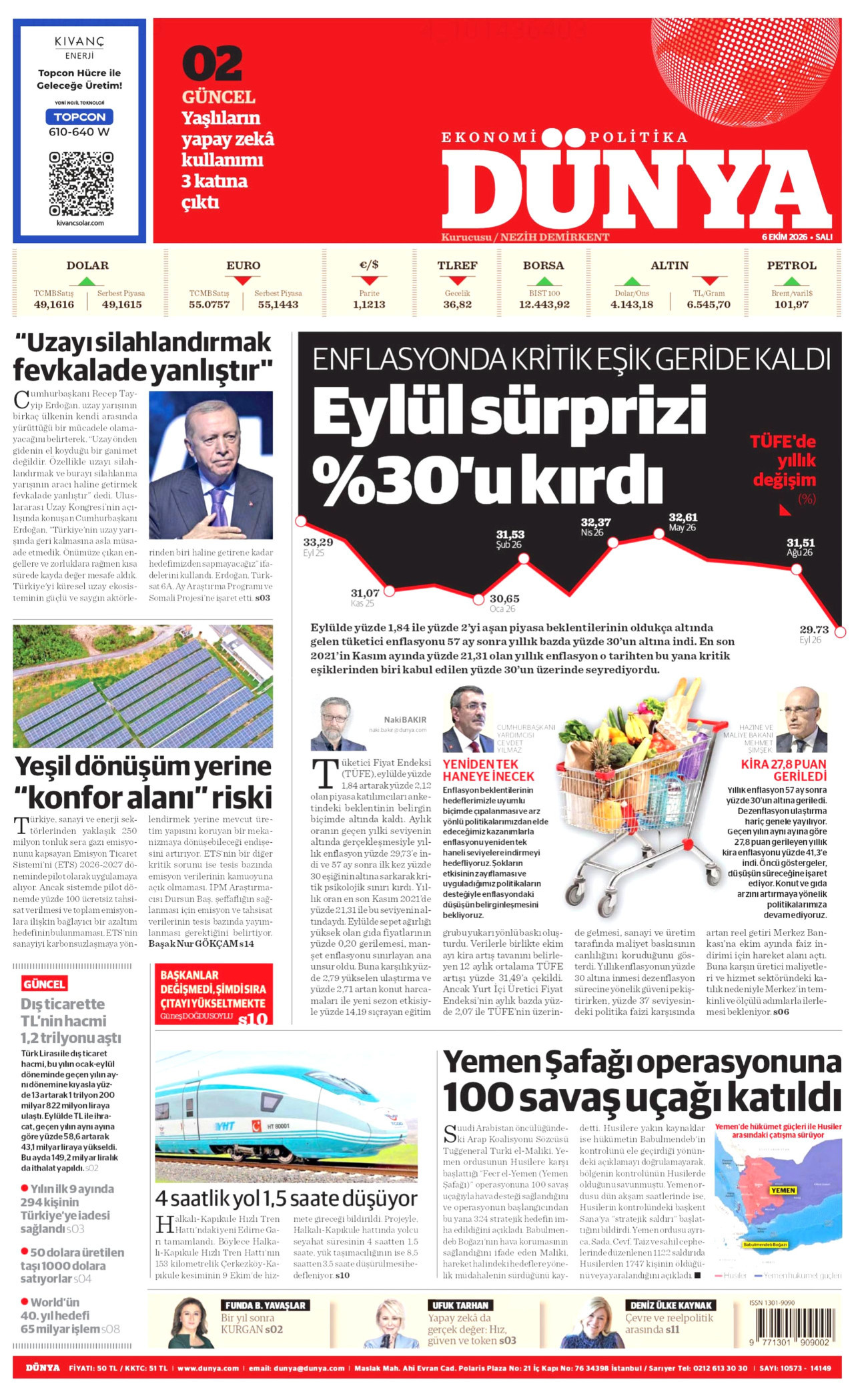 Dünya Gazetesi gazetesi manşeti